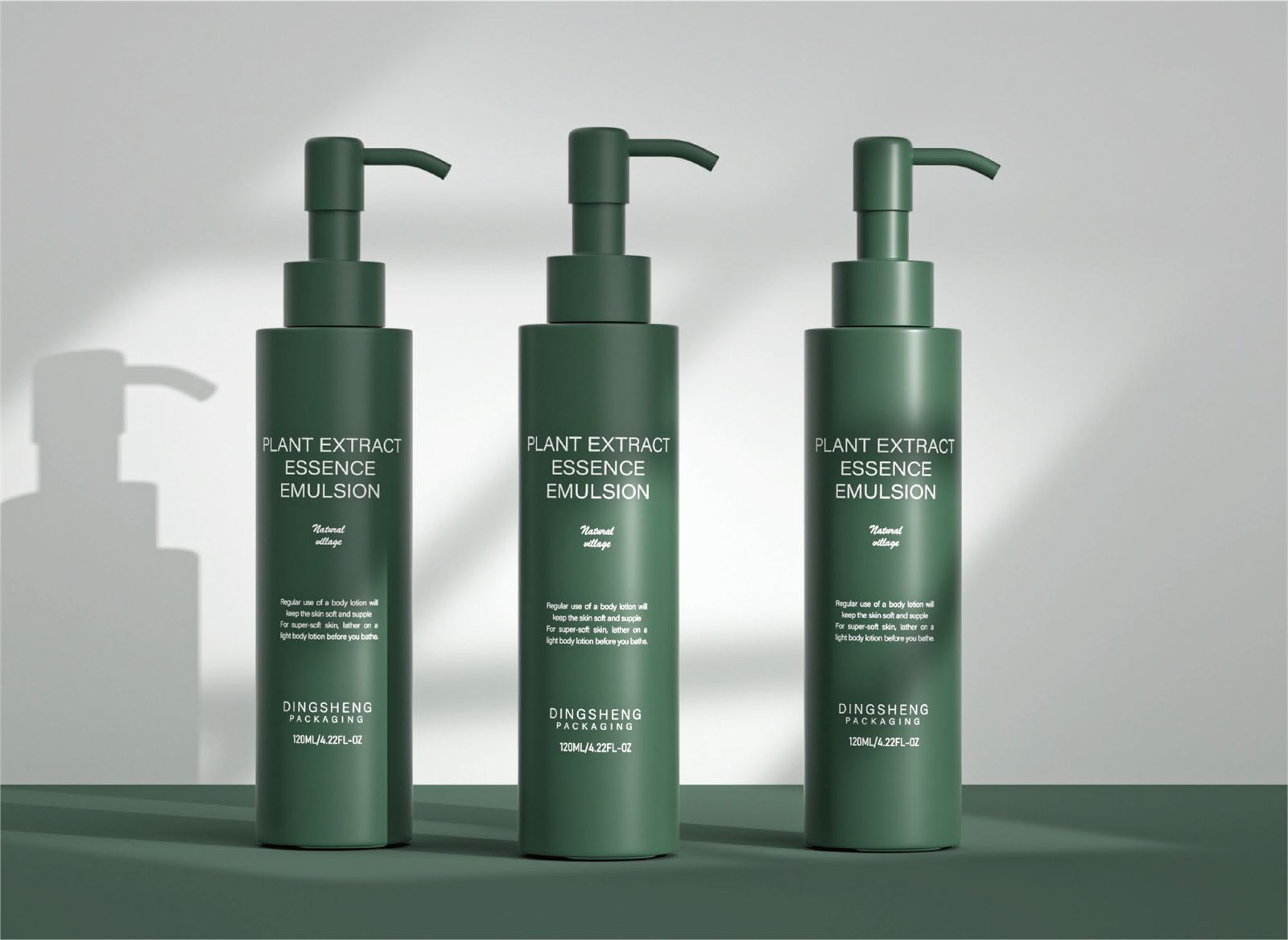 Three deep green plant extract lotion pumps